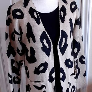 NWT, BTFBM, Long Line Cardigan, Cotton Blend, Size Small, Animal Print